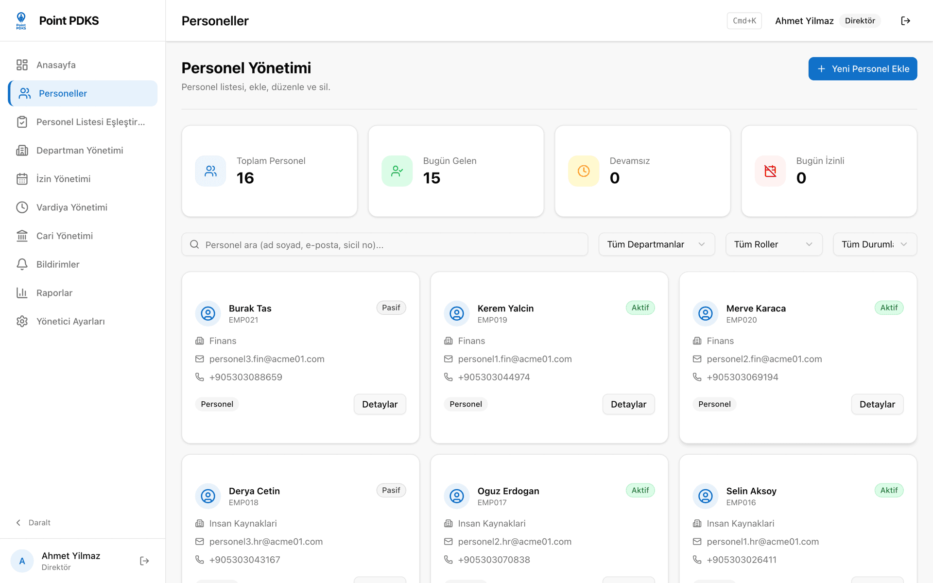 Employee list — filters and bulk actions