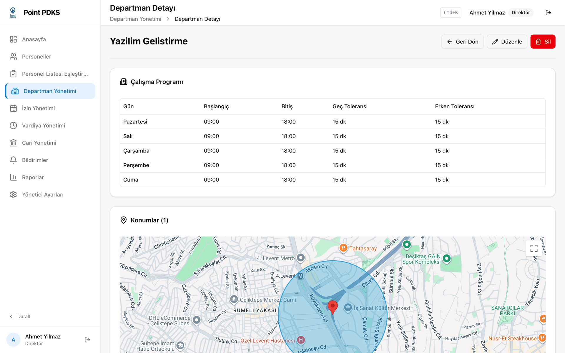 Department location setting — geofence radius on a map