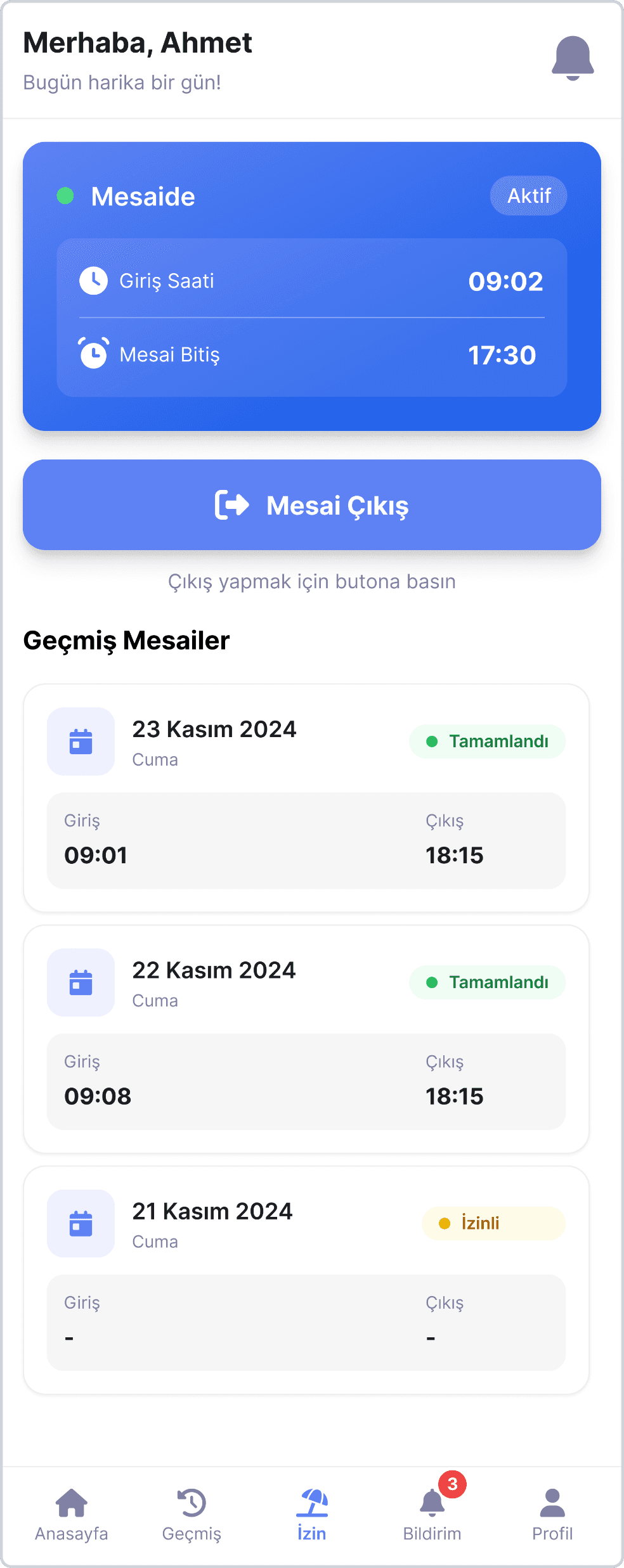 Point PDKS mobile app — work status screen