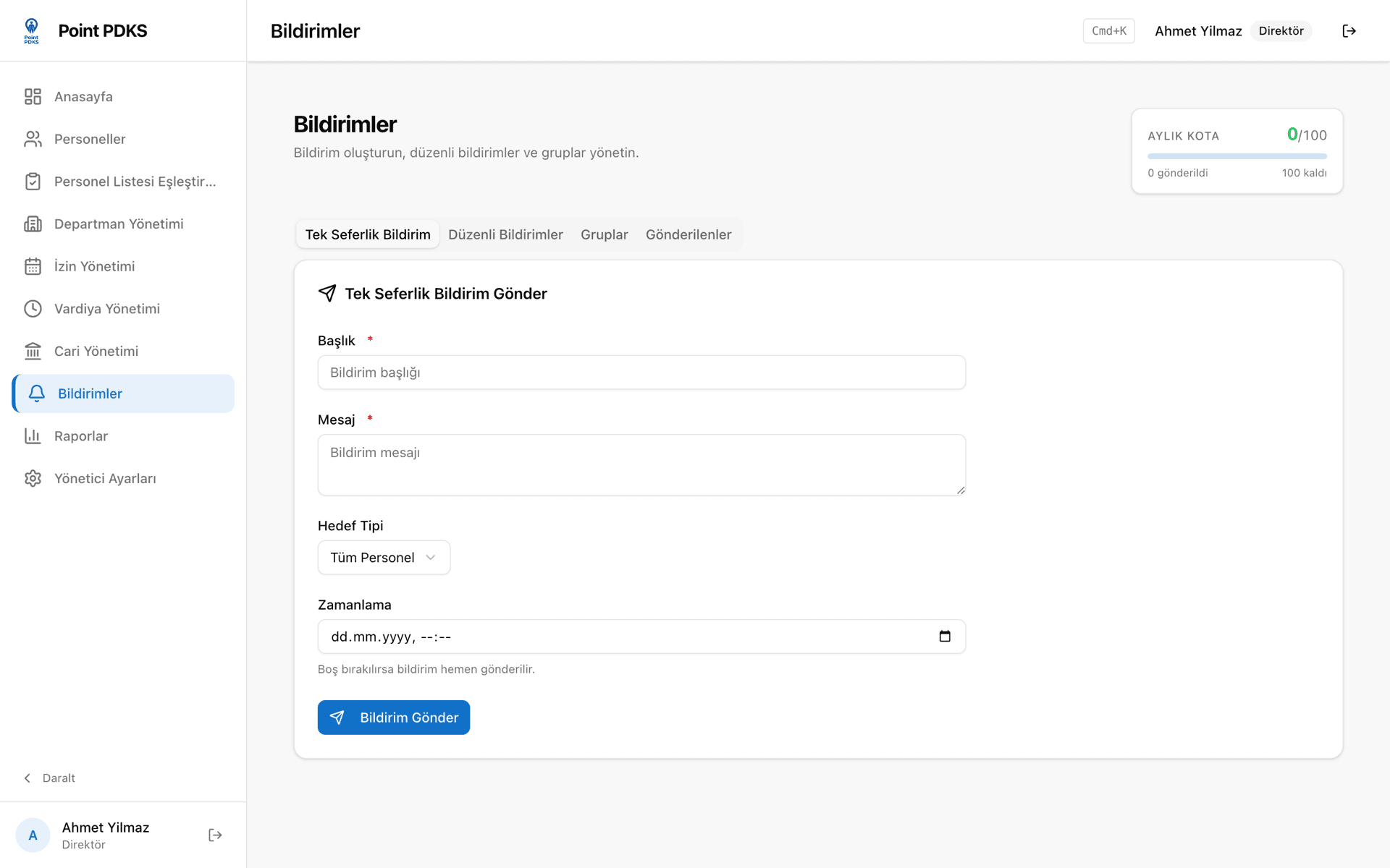 Notification centre — targeting and scheduled sends
